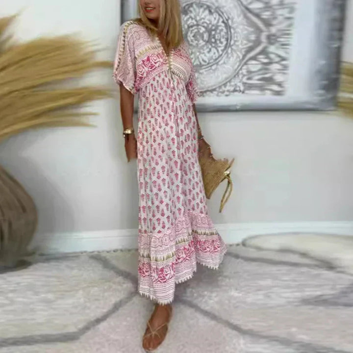 Żaneta / Boho Sukienka Maxi Z Nadrukiem