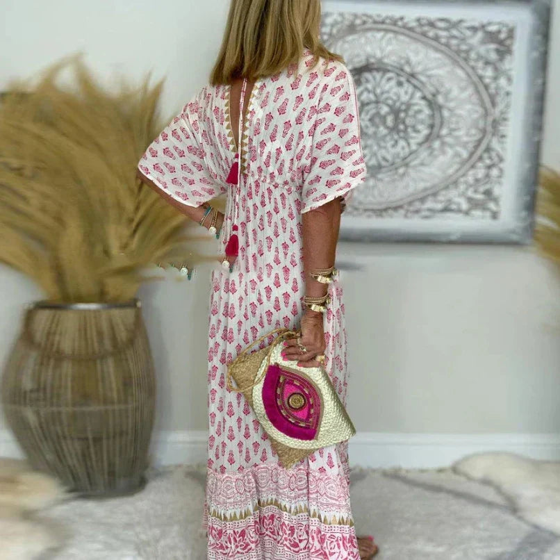 Żaneta / Boho Sukienka Maxi Z Nadrukiem