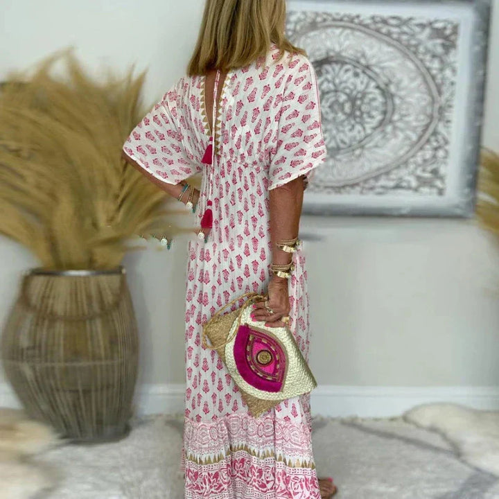 Żaneta / Boho Sukienka Maxi Z Nadrukiem