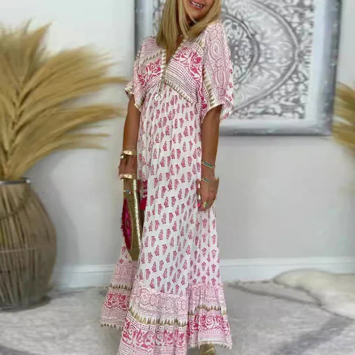 Żaneta / Boho Sukienka Maxi Z Nadrukiem