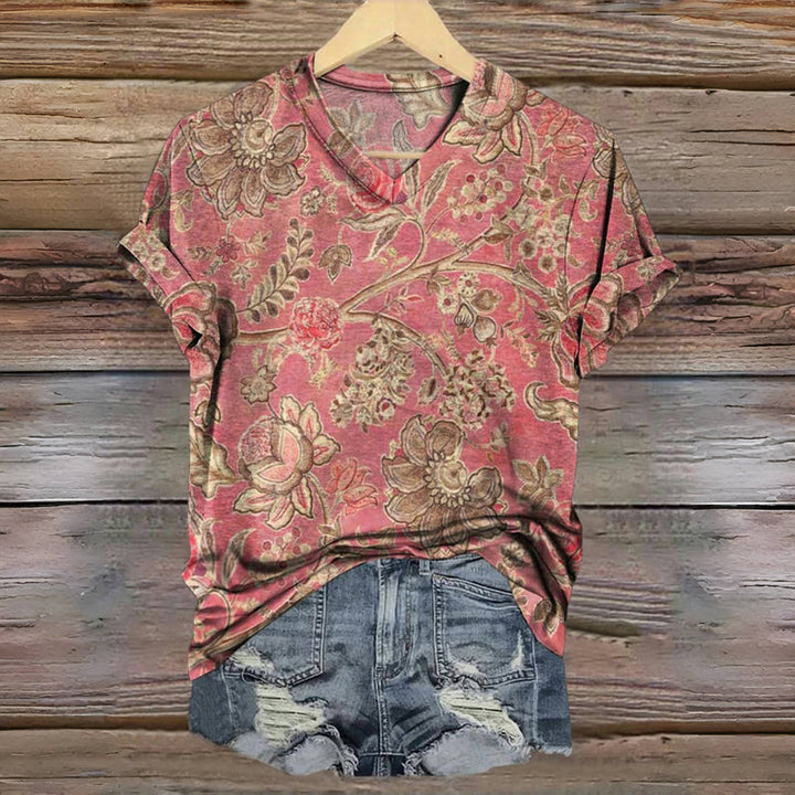 Sława / Vintage'owy T-Shirt Z Kwiatowym Nadrukiem