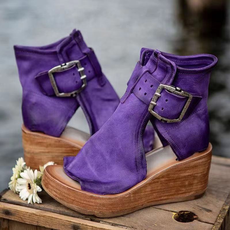 Zyta / Sandały Na Koturnie Z Klamrą W Stylu Boho