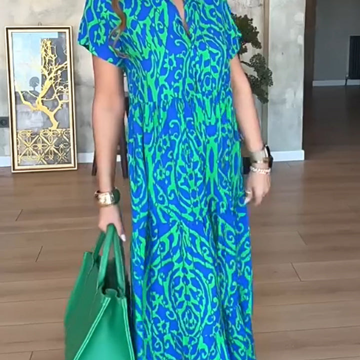 Rozelina / Wzorzysta Sukienka Maxi W Kształcie Litery A