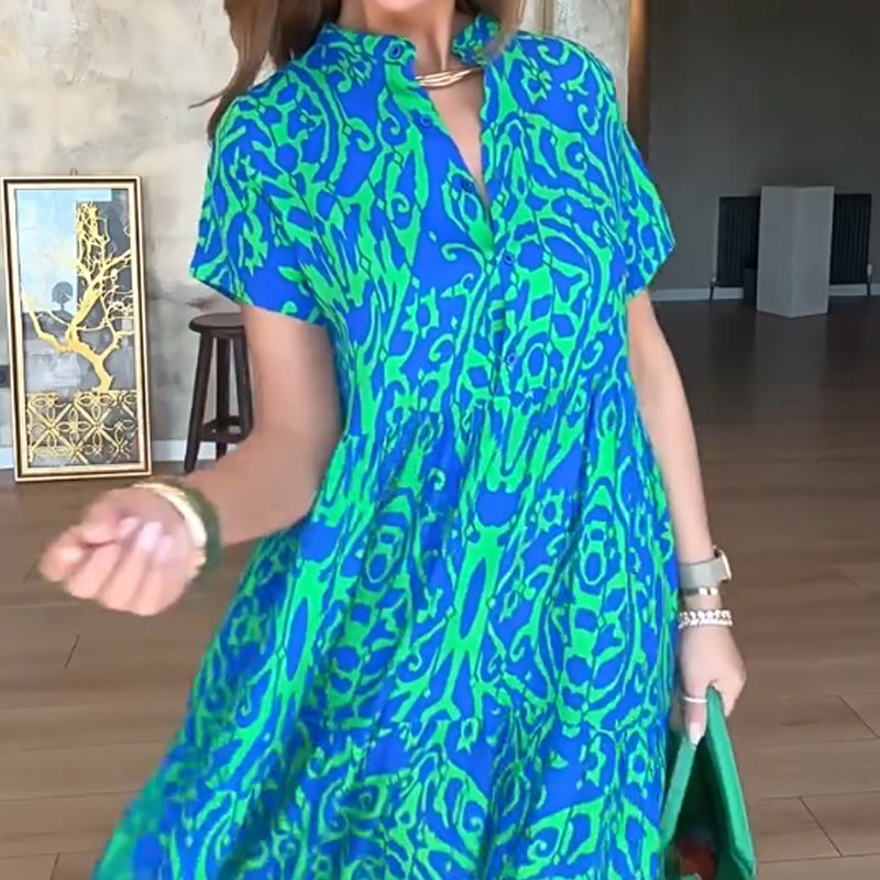 Rozelina / Wzorzysta Sukienka Maxi W Kształcie Litery A